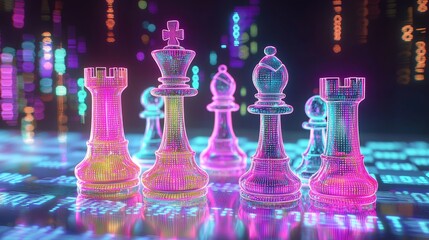 Explore the dynamic intersection of chess and technology with vibrant 3d visualizations of iconic pieces
