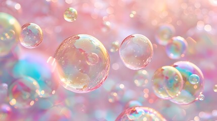 Rainbowcolored bubbles floating over a blush abstract background AI generated illustration