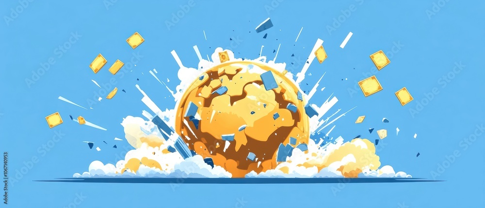 Wall mural A colorful explosion graphic on a blue background with a dynamic design.