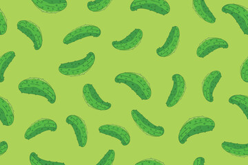 Pickle or green cucumber seamless pattern isolated on light green background