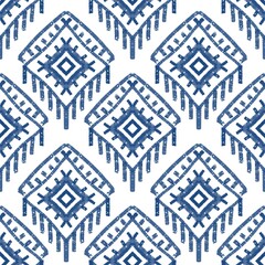 Ikat seamless pattern, geometric design, motif ethnic handmade, Ikat ethnic tribal, boho colors seamless wallpaper. Ethnic Ikat abstract background art,