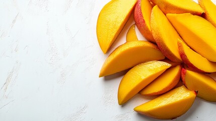 Juicy Mango Slices on White Background Tropical Fruit Healthy Snack Food Photography
