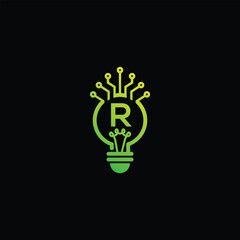 Letter R with Bulb logo design template. R logo design 