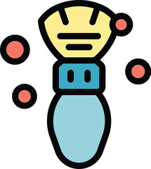 Makeup brush spreading powder particles icon, cartoon style