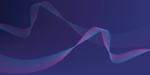 Abstract glowing wave lines on dark blue background. Dynamic wave pattern. Modern flowing wavy lines. Futuristic technology concept. Suit for banner, poster, cover, brochure, flyer, website