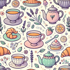 seamless pattern with tea cups