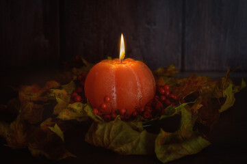 halloween pumpkin and candle