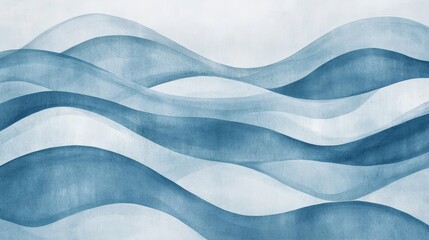 A calming watercolor pattern with soft blue waves and flowing lines, evoking a serene ocean-like feel, perfect for creating a peaceful backdrop for wall art or interior designs
