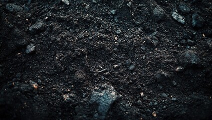 A close-up shot of black soil, providing an immersive background for design projects