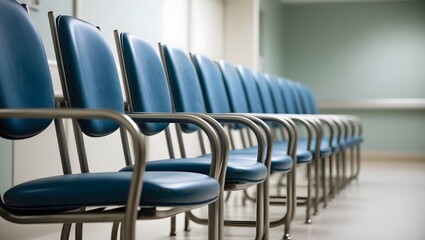 Rows of empty chairs line the hospital's outpatient building.