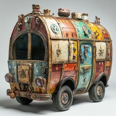 Whimsical Vintage Caravan Colorful Wooden Travel Trailer Steampunk Style