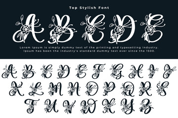 Trendy display typeface bold serif. Modern vintage alphabet collection. Uppercase, lowercase, stylish alternate typography. Vector illustration