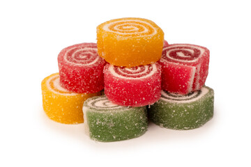 Jelly sweet candy roll isolated on a white background. Marmalade candy.