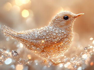 Fototapeta premium a bird made of gemstones, soaring over a field of flowers.