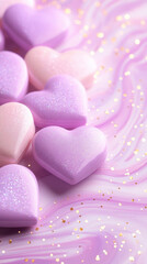Obraz premium Colorful heart shaped soaps on swirled pink background, creating romantic and playful atmosphere. Perfect for gifts or decorations