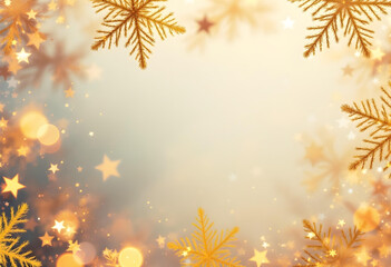 Festive Christmas Background with Golden Stars and Pine Branches