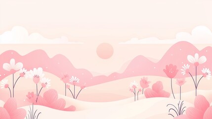 Explore the serene beauty of pink floral landscapes under a gentle sunset glow