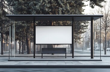 Fototapeta premium Modern Bus Stop with Blank Advertisement Billboard