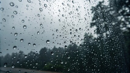 Obraz premium Dark grey background with rain droplets on glass surface, glass, foggy, droplet