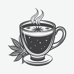 Masala Chai Silhouette Vector Illustration of Traditional Indian Tea Isolated on White Background