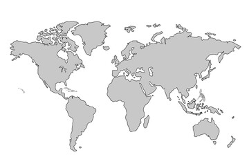 World map Grayscale,isolated on white background for website layouts,background,education, precise,customizable,Travel worldwide,map silhouette backdrop,earth geography, political,reports.
