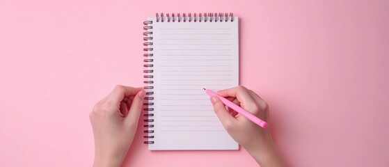 Close-up of hands writing goals in notebook, symbolizing self-improvement in strategy, isolated, organized concept