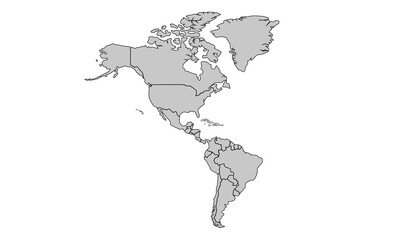 Map of North and Latin America for website layouts,background,education, precise,customizable,Travel worldwide,map silhouette backdrop,earth geography, political,reports.Vector illustration map.