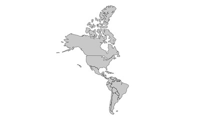 Map of North and Latin America for website layouts,background,education, precise,customizable,Travel worldwide,map silhouette backdrop,earth geography, political,reports.Vector illustration map.