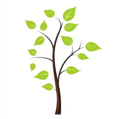 A stylized tree sapling, abstract design, vector illustration, simple green leaves and brown stem, isolated on white background