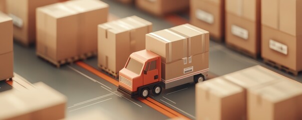 Digital stock control interface in a warehouse, with clearly labeled inventory boxes and modern technology