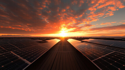 Stunning solar farm at sunset with advanced technology panels