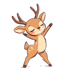A cartoon deer is dancing and smiling. The image has a happy and playful mood.