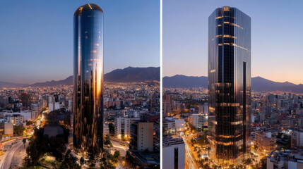 Obraz premium stunning solar powered skyscraper with reflective glass, showcasing energy efficiency and modern
