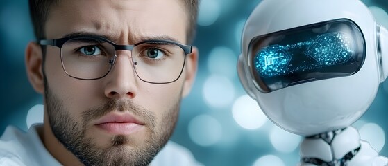 Futuristic Chatbot Assistant Interacting with Man in Real Time Conversation Application Showcasing Innovative Robot Powered Communication Technology for Smart Efficient and Collaborative Interactions