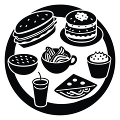 Silhouette lunch food vector art collection on white background for healthy food project