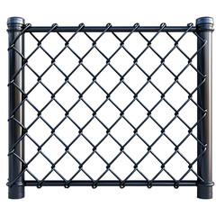 Black Chain Link Fence Section Metal Mesh Security Barrier Industrial Construction Outdoor Closeup (Transparent Background)