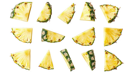 Naklejka premium Collection of whole fresh pineapple and slices isolated on transparent background