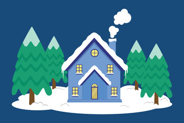 Snowy Houses And Warm Light In Winter Christmas Season