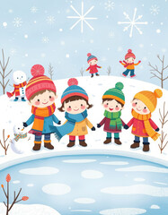 Fototapeta premium Joyful winter wonderland with children playing in the snow