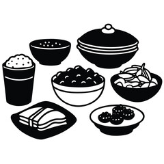Silhouette lunch food vector art collection on white background for healthy food project