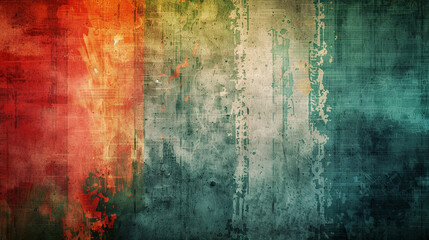 Fototapeta premium A colorful, abstract painting with a lot of texture and splatters.