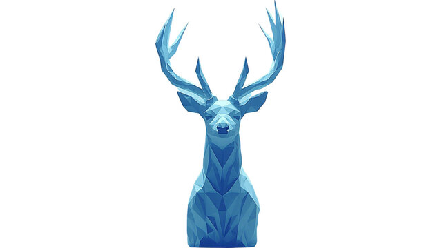 Low Poly Deer Head Blue Geometric Animal Art 3D Render (Transparent Background)