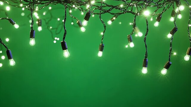 This footage features string lights glowing on a green screen background, perfect for chroma keying and compositing in post production