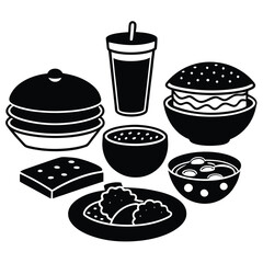 Silhouette lunch food vector art collection on white background for healthy food project