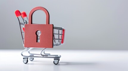Shopping cart with lock symbolizing e-commerce security and consumer protection