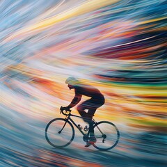 Fototapeta premium Cyclist in Motion, Colorful Wind Streaks Flowing Around