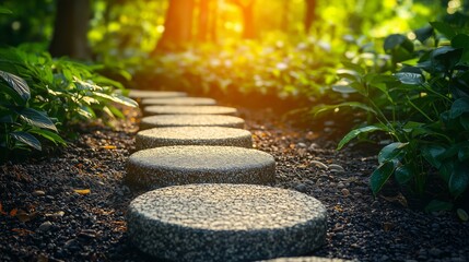 Naklejka premium Stepping Stones Through Lush Forest Pathway