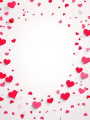 Heart shape pink and red confetti vector frame, celebration, pink