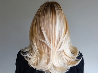 Naklejka premium A woman with long blonde hair is shown from the back