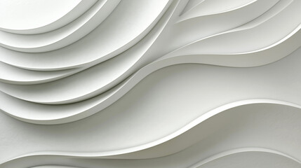 A modern, textured wall design featuring layered, flowing wave patterns in a soft white color.